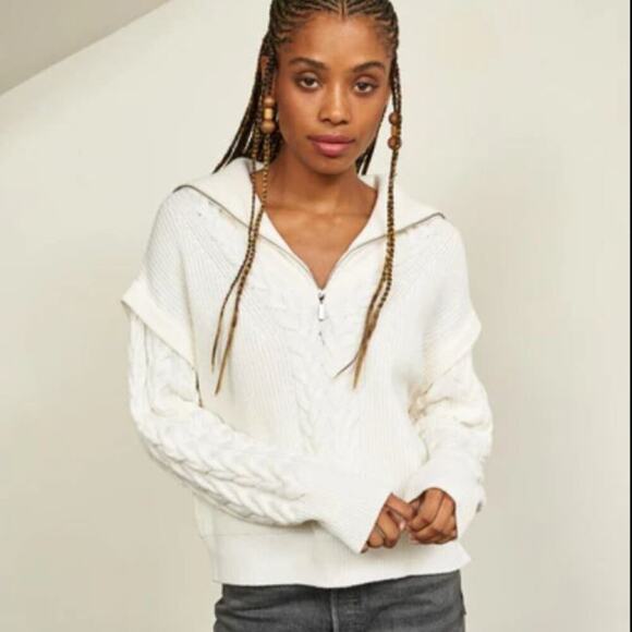 La Ligne  Bastien Cable Knit 1/2 Zip Wool Pullover Sweater Cream Ivory Sz XS - Picture 1 of 6